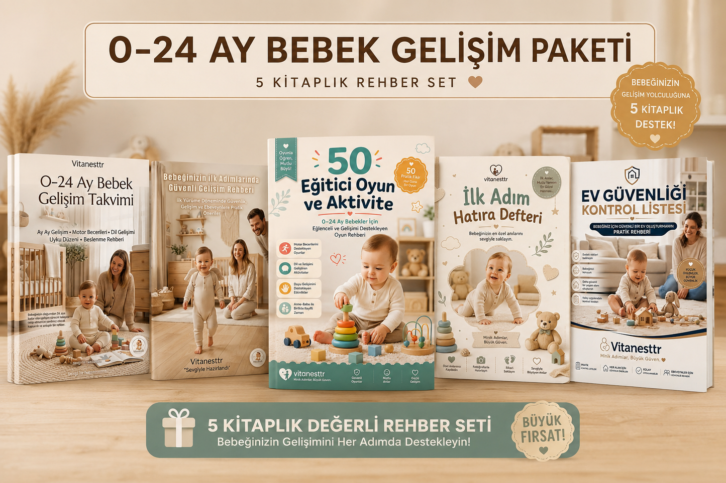 Güvenli İlk Adımlar+ Ev güvenliği kontrol listesi + ilk Adım Hatıra Defteri + 50 Eğitici oyun ve Aktivite + 0-24 Ay Bebek Gelişim Takvimi - E-Kitapları Hediye