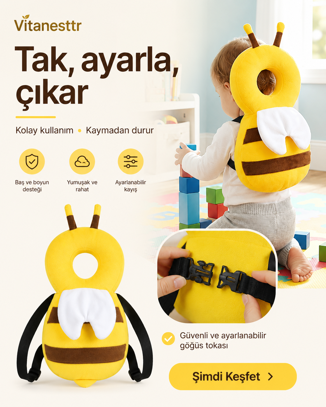 Bebek Kafa Koruyucu Sırt Yastığı | İlk Adımlarda Güvenli Koruma